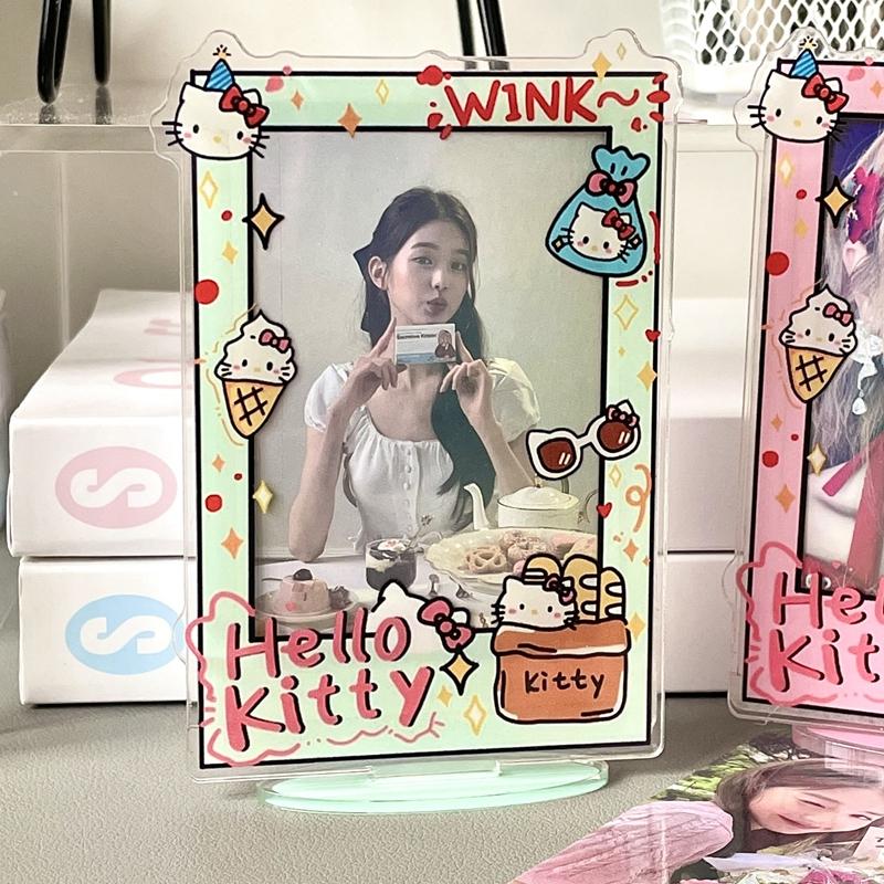 Держатель для фотокарточек Hello Kitty 3 дюйма Kpop Карточки Акриловая подставка для дисплея Милая фоторамка KT Мультяшный стиль Защитные подставки для фотокарточек