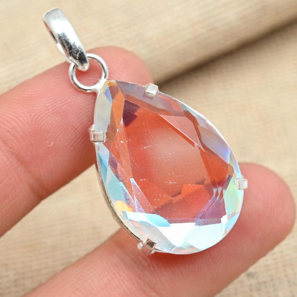 Граненый Mistic Topaz Gemstone 925 Sterling Silver Handmade Elegant Jewelry Pendant