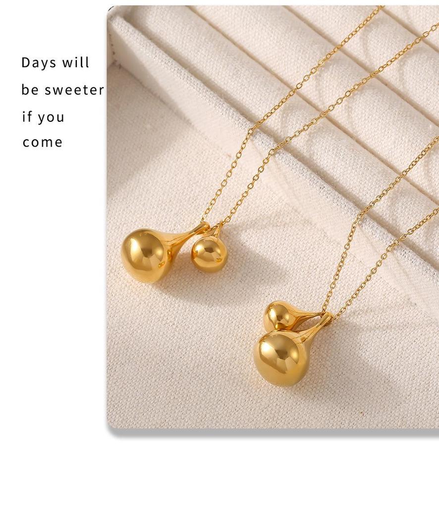 Chic European & American Style Gold-Plated Water Drop Pendant Necklace - Versatile Stainless Steel Sweater Chain Jewelry for Women