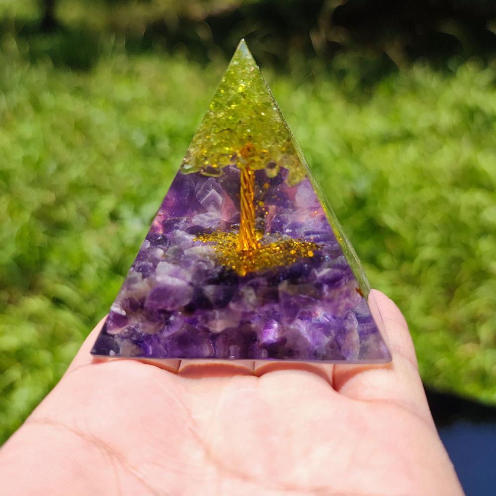 Energy Pyramid Orgonite Healing Crystals Chakra Tool 5*5*5cm Natural Amethyst Handmade Gift Home Office Decor