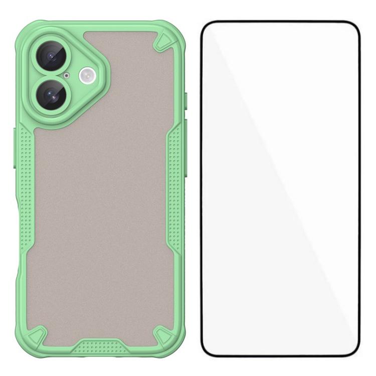 WANLONFENG MFFJ Series For iPhone 16 Case Anti Drop TPU Phone Back Cover with Screen Film - Black