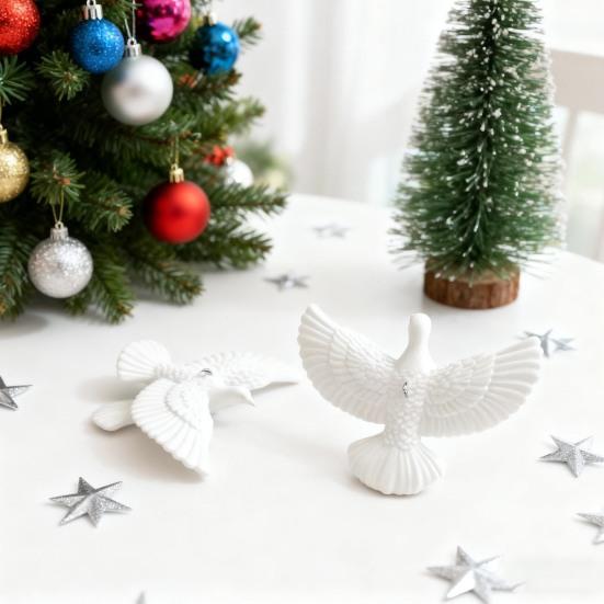 Christmas Bird Ornaments Artificial White Peace Bird Hanging Decoration for Xmas Tree Wreath Holiday Party Decor