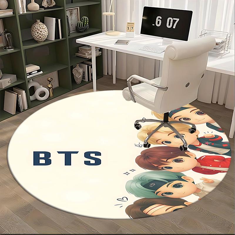 BTS K-pop Товары Коврик под стул Круглый ковер-Ковер для офиса, Машинная стирка, Нескользящий, Подходит для гостиных, спален