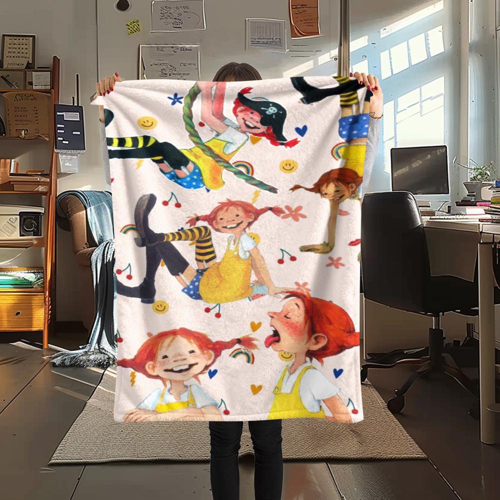 1PC Pippi Longstocking Print Flannel Blanket, High quality Comfortable for All Seasons, Home Decor, Warmth and Comfort, Perfect for Christmas Gifts113
