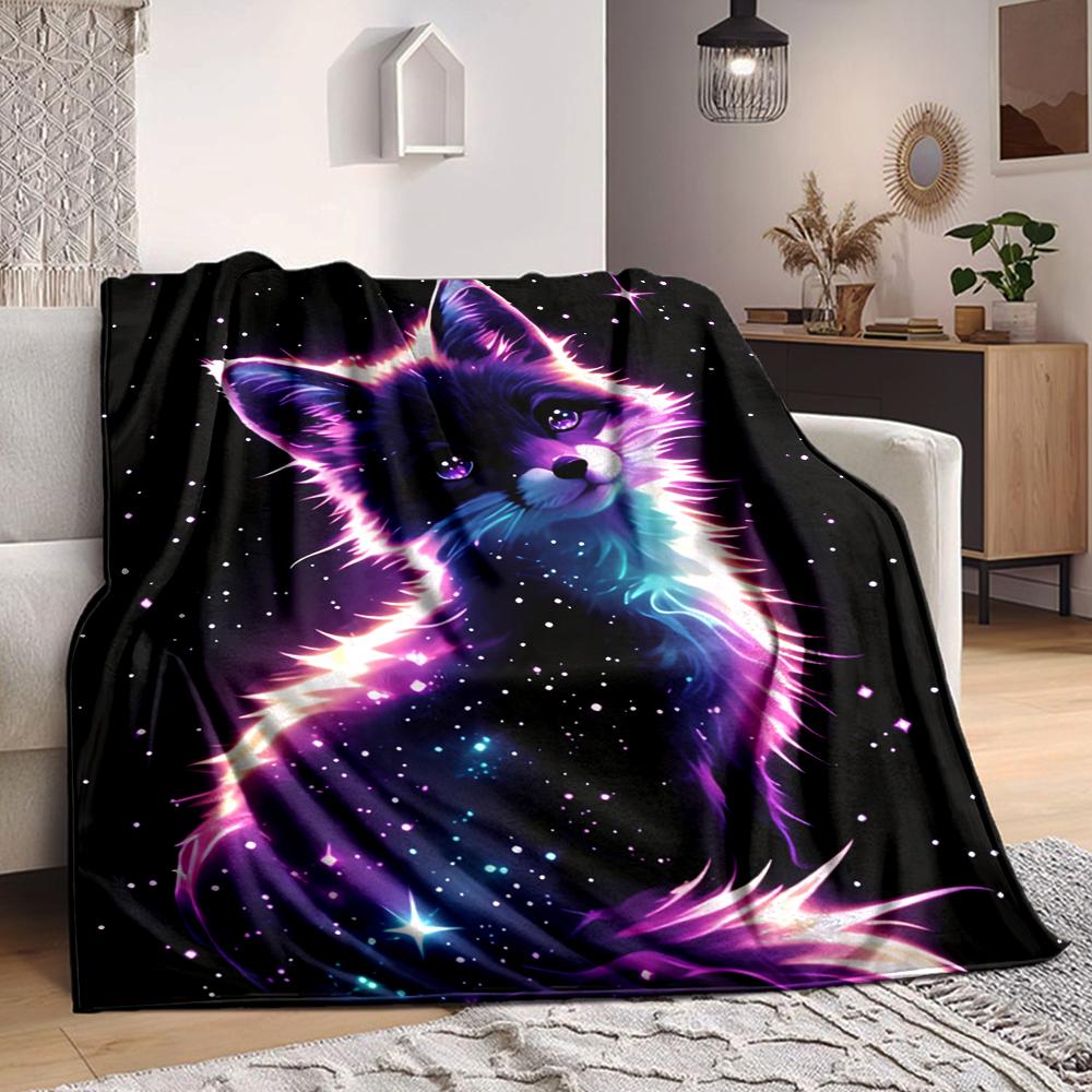1Pc Galactic Fox Fantasy Blanket Soft And Comfortable Casual Warm Camping Travel Christmas Halloween Xmas Gift M924635