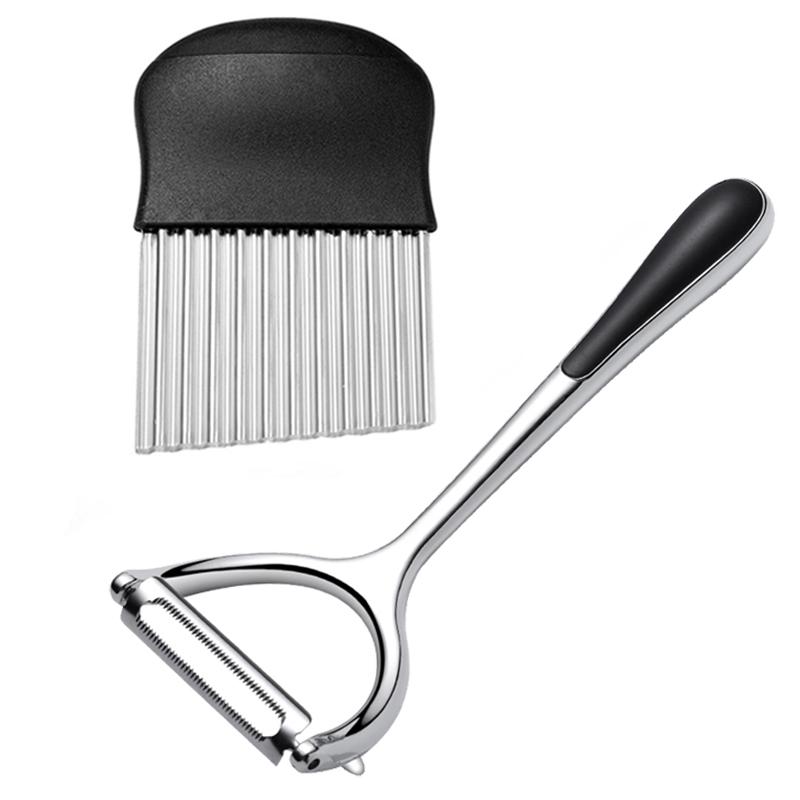 2 шт. овощечистка, картофелерезка, волнистый нож, держатель для картофеля фри, моркови, лука, инструменты для резки овощей, кухонные гаджеты