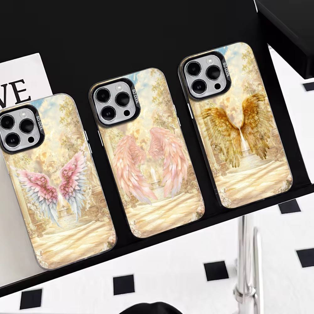 Крыло Ангела Чехол для телефона для iPhone 17,16,15,14,13,12,11 Plus,Pro Max,XS,Цветной Серебряный Покрытие Внутренняя крышка
