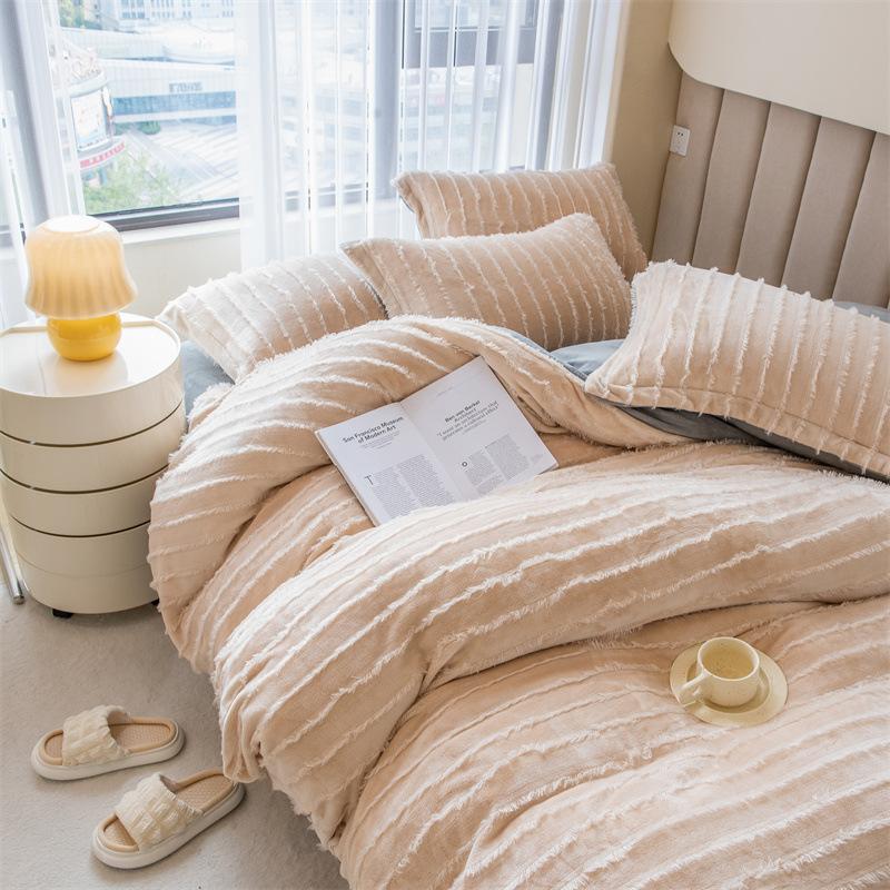 Ins однотонное молочное бархатное одеяло из четырех частей с бахромой кораллового бархата, зимнее фланелевое одеяло, пододеяльник, постельные принадлежности