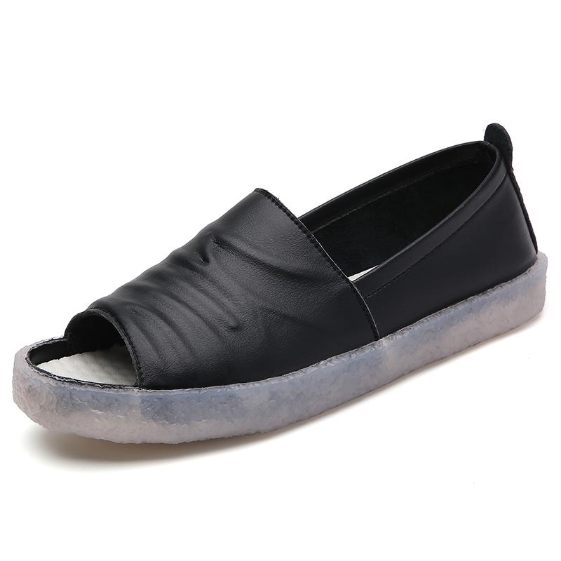 Модные летние повседневные однотонные женские босоножки из натуральной кожи с неглубокой подошвой, дышащие, удобные, на мягкой подошве, на среднем каблуке