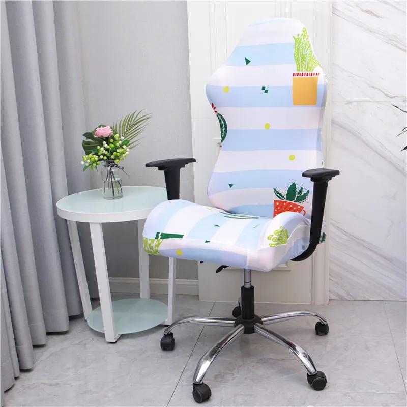 Office Computer Gaming Chair Covers Stretch Spandex Armchair Gamer Seat Cover Printed Household Racing Desk Rotating Slipcovers