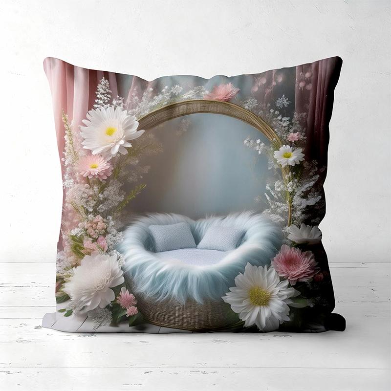 Floral Wreath Cushions With Cozy Basket Bed Design Polyester pillowcase, sofa decorative cushion cov Headboard Pillow