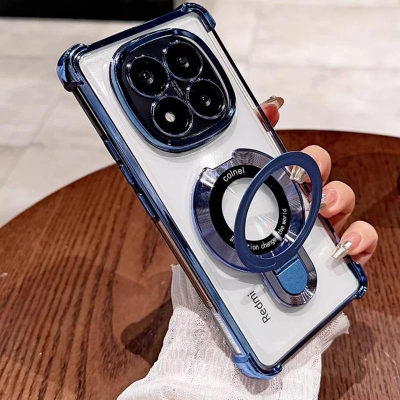 Роскошный чехол с магнитным держателем с гальваническим покрытием, противоударный, для Xiaomi Redmi Note 14 13 Note14 Pro Plus 14C 14S 13C 4G 5G, чехол-подставка