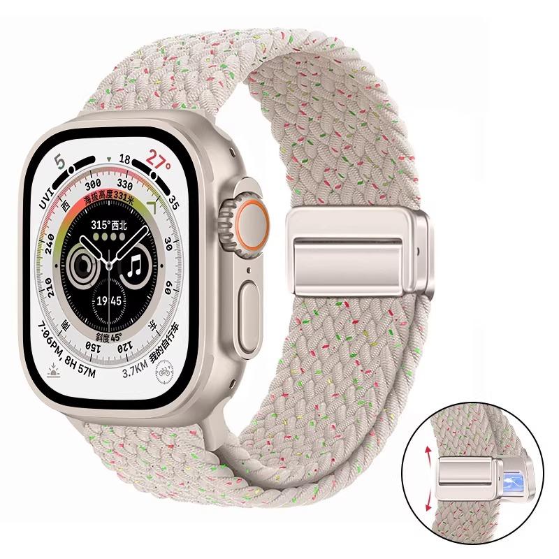 Плетеное нейлоновое петлевое ремешок для Apple Watch Ultra 3 2 49 мм 11 10 46 мм 42 мм 9 8 7 45/41 мм Магнитный ремешок iWatch 6 5 SE 44/40 мм Correa