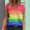 2025 Women T Shirt Summer Rainbow Print T-Shirt Plus Size Women's Clothing Oversized Designer Short Sleeve Shirt Women V-neck
