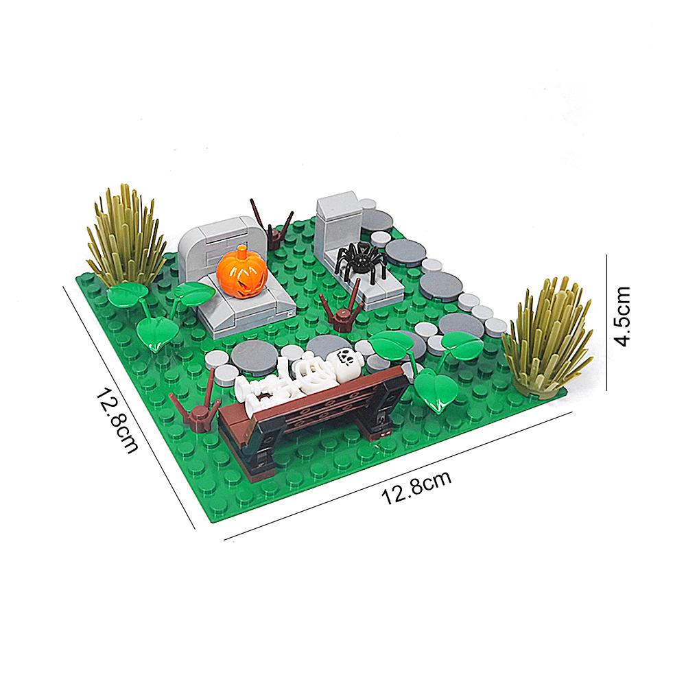 Moc Small Particle Diy Assembly Ghost Cemetery Scene Ornaments Toy Building Blocks Horror Theme Room Decorations