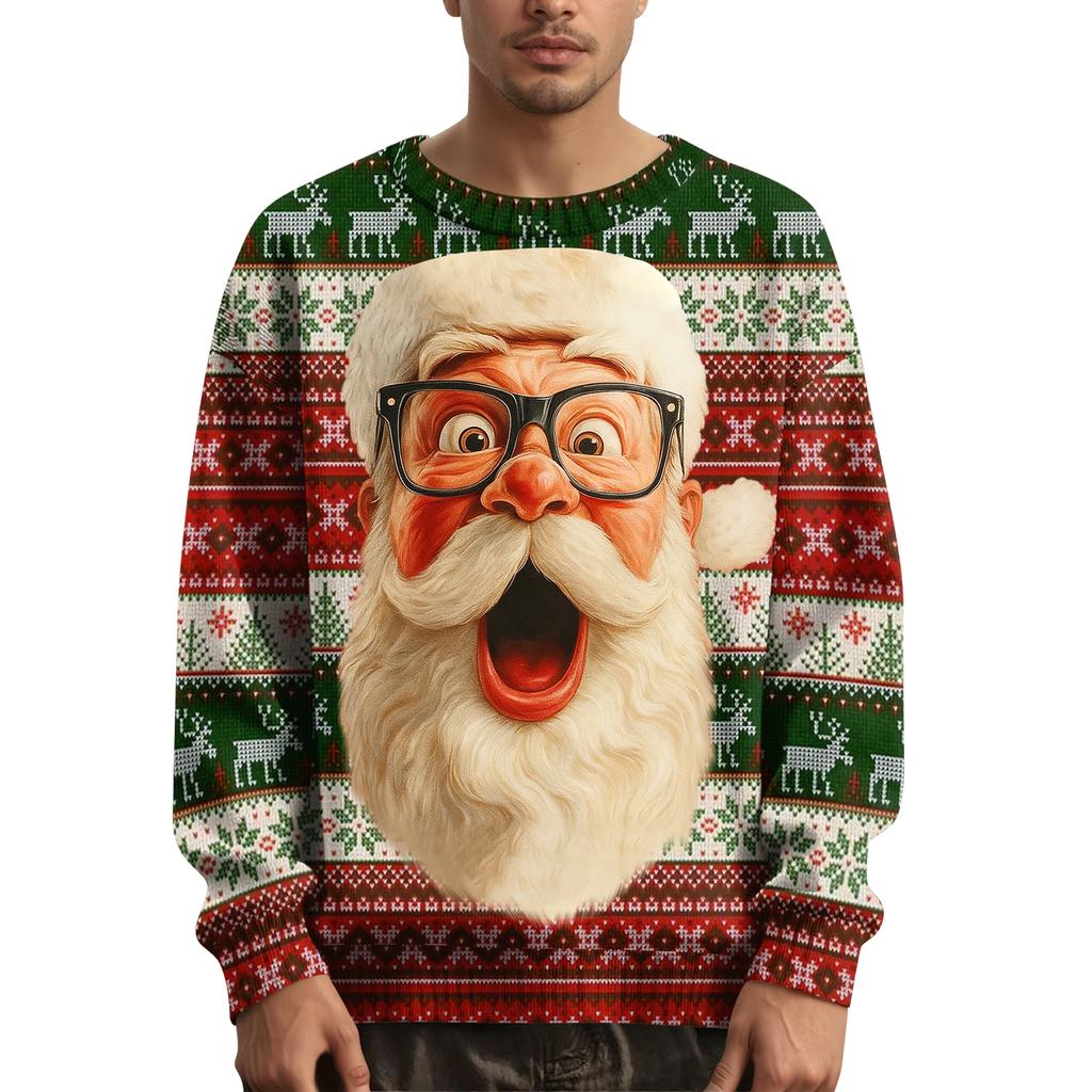 Мужской рождественский свитер с принтованным воротником