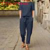 Summer Women Casual Linen Cotton Set With Short Sleeve Oneck Top And Wide Leg Pants For Comfortable Office Wear
