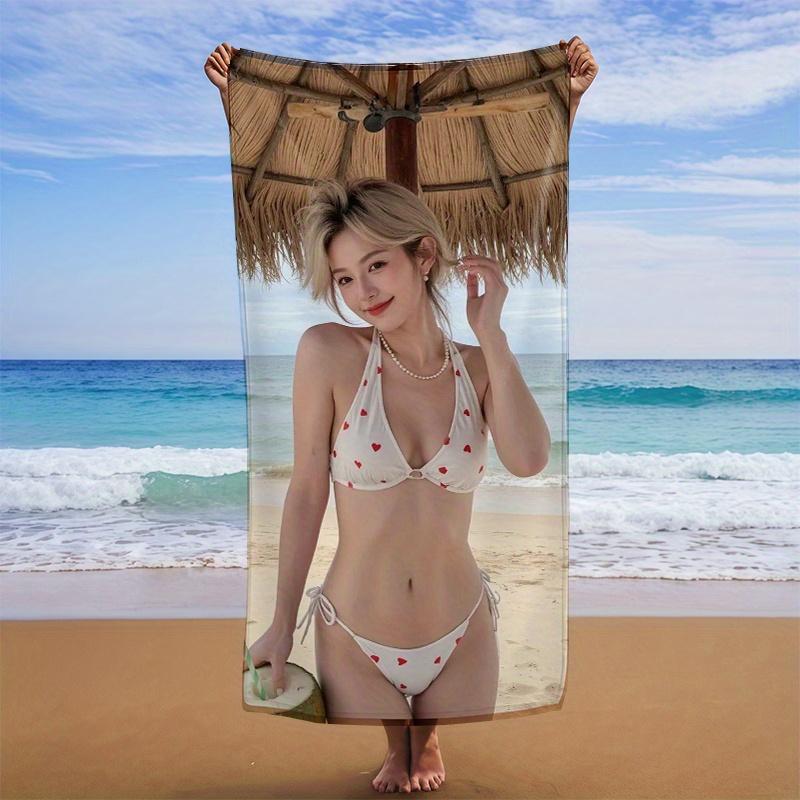 Пляжное полотенце Bikini Beauty Print, Супервпитывающее из микрофибры, Многофункциональное для йоги, фитнеса, кемпинга, Модное летнее путешествие