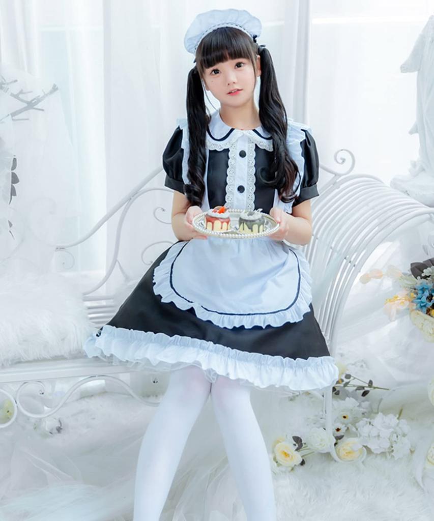 [Milky Time] Maid Costume, Maid Cafe Cosplay, Monochrome Dress, Puff Sleeves (M)