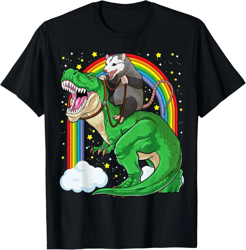 Opossum Riding Dinosaur T Rex Funny Trash Garbage Gang T-Shirt