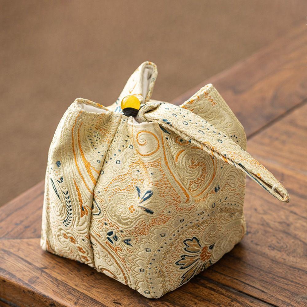 Сумка для хранения чайной посуды в китайском стиле, ударопрочная вышитая сумка в стиле ретро для небольших предметов, дорожная сумка