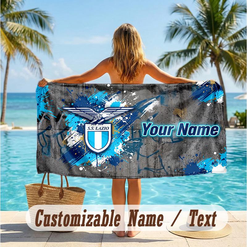 Custom Text Beach Towel, Soft Absorbent Swimming Multi-use TowelLazio FC