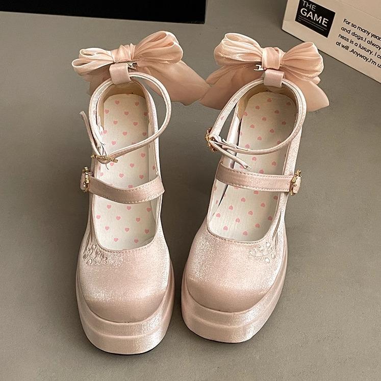 Белые французские туфли на толстом каблуке с ароматом, женские туфли на высоком каблуке 2025 года, новые осенние туфли в стиле ретро с бантом, маленькие кожаные туфли Мэри Джейн