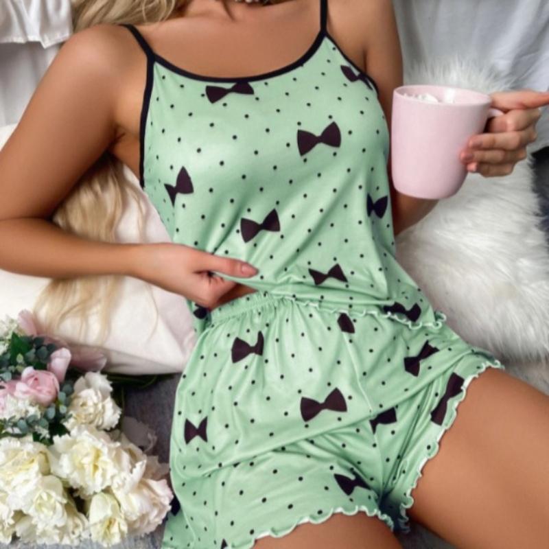 Женский охлаждающий пижамный комплект Kawaii с открытой спиной, сексуальный топ и шорты, женские удобные дышащие пижамы Y2k