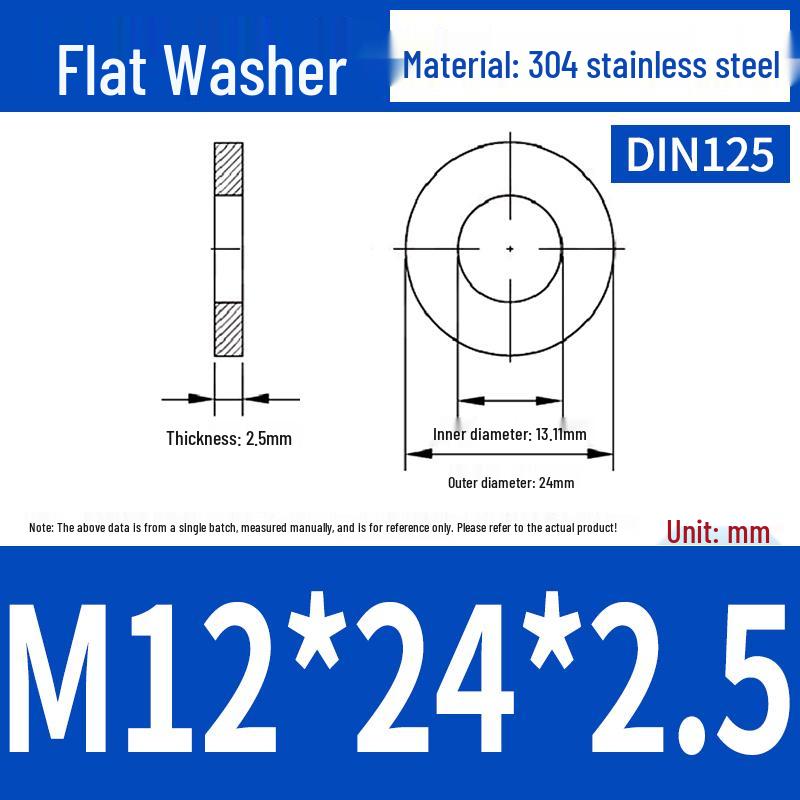 Толстостенная плоская шайба из нержавеющей стали 304/316 - Размеры от M2 до M8