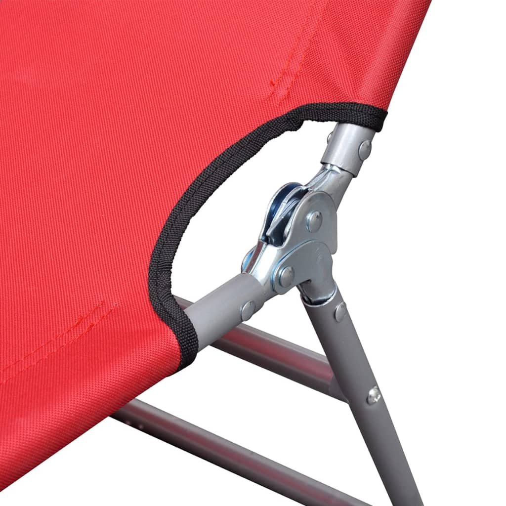 Folding Sun Lounger with Pillow Powder Coated Steel Frame Red