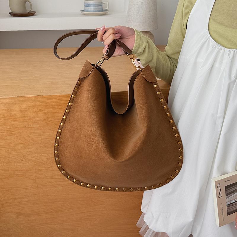 Persality Horseshoe Shape PU Solid Hasp Women's Shoulder Bags Exquisite Rivets Large Capacity Versatile Crossbody Bag