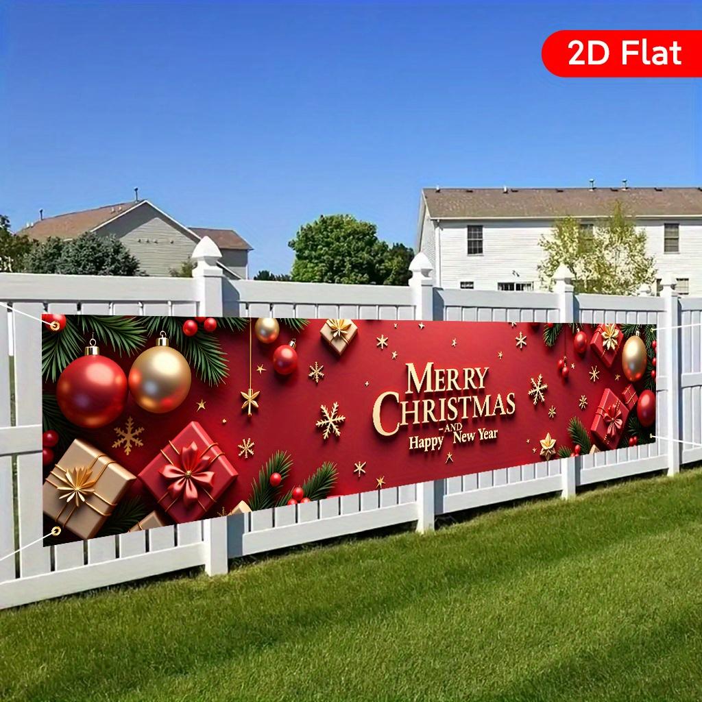 Merry Christmas & Happy New Year Yard Banner, Exquisite Pattern, Polyester Outdoor Birthday Anniversary Backdrop