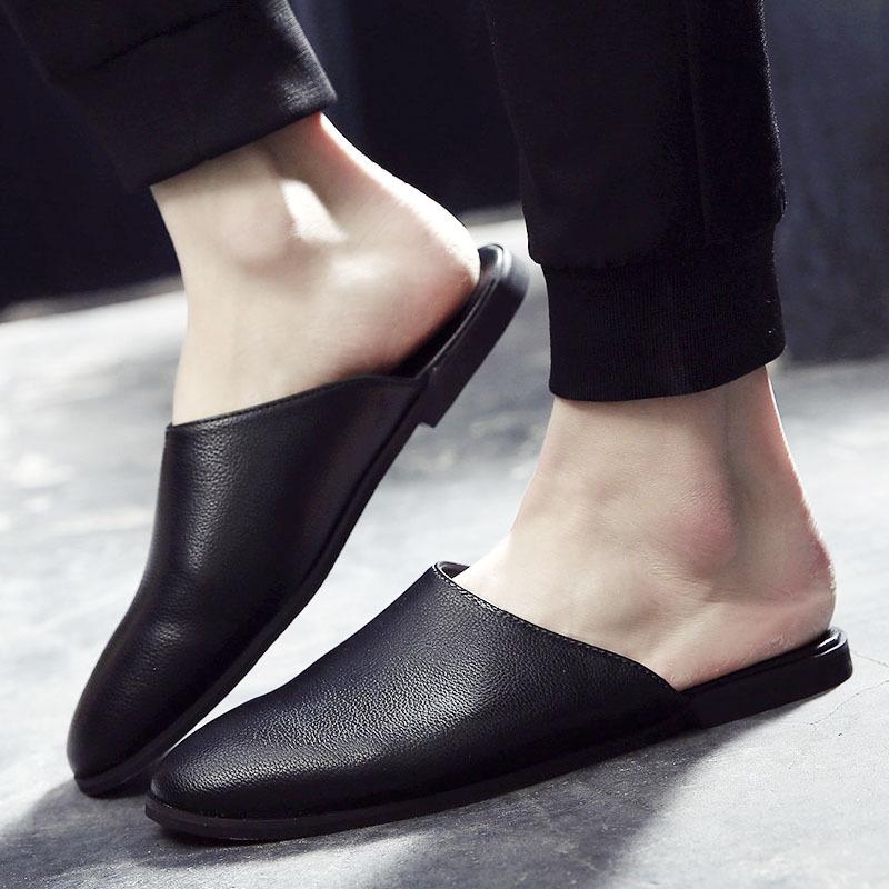 Мода 2024 года. Мужские модные кожаные тапочки. Slip-On Lazay Half Drags. Мужские тапочки в британском стиле для дома и улицы. Индивидуальность.