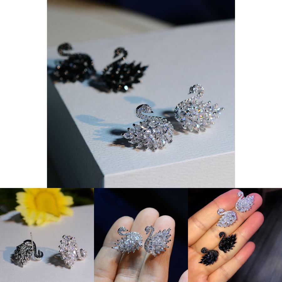 Beautifully Crafted Swan Shape Stud Earrings With Zircon Ideal For Ball Lovers Gifts