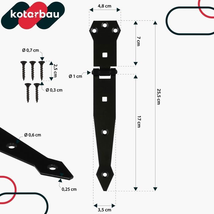 Дверные петли - KOTARBAU - 200 мм - Нержавеющая сталь - С порошковым покрытием - Черные