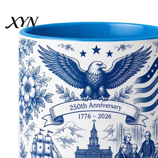 Independence Day Cup USA 250th Anniversary Blue Mug, Patriotic Ceramic Coffee with Heritage Eagle Flag Design, Gift for Veterans Men Women Durable