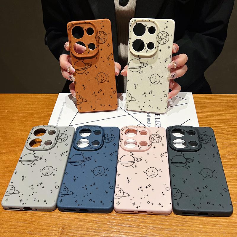 Милый планетарный принт кожа текстура тонкий чехол для телефона Xiaomi 13T Pro Poco X7 X6 Redmi Note 14 13 Pro 12 11 10 Pro TPU мягкий противоударный матовый чехол