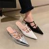 Fashion New Cover Toe Summer Slippers Summer Shoes High Heel Sandals for Women Fashion Slipsole Patent Leather Slippers Ladies Shoes
