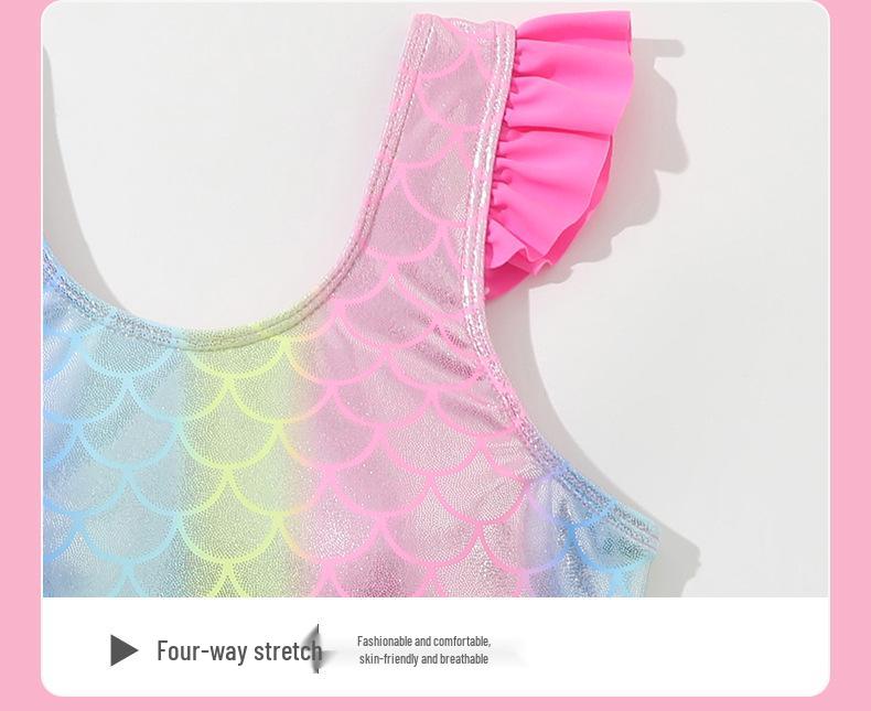 Новый детский купальник-русалка с оборками и открытыми плечами