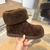 Ретро кожаные толстоподошвенные набивные утепленные зимние ботинки для детей, новая модель, с круглым носком, на мягкой подошве, теплые короткие хлопковые ботинки
