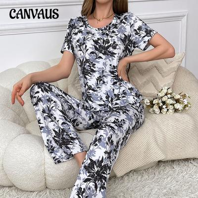 Женский молочный шелк с полным принтом, сексуальная женская домашняя одежда с короткими рукавами, брюки, костюм, пижама