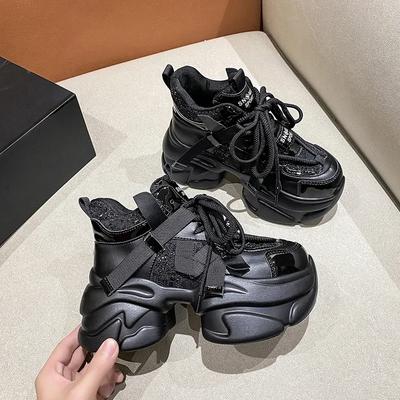 Модная зимняя женская массивная теплая меховая обувь 8 см высокая платформа спортивная обувь для папы женская блестящая кожаная повседневная зимняя обувь Zapatillas Mujer