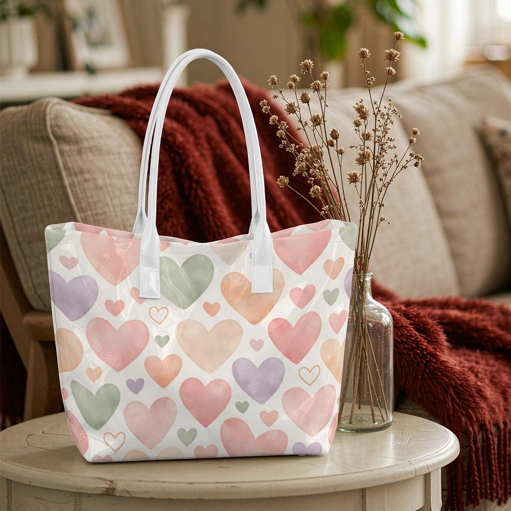Cute Watercolor Heart Print Tote Bag Fashion Women Casual Shoulder Bag for Daily Use