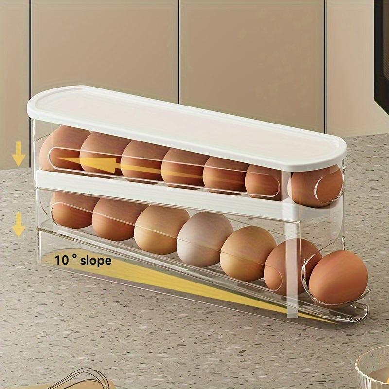 Space-Saving Rolling Egg Storage Box for Refrigerator Side Door - Durable Plastic, Battery-Free, Essential Kitchen Accessory, Egg Storage