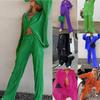 Spring and Autumn European and American Women's Solid Color Drape Loose Silky Folds Casual Two-piece Suit