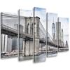 Five Piece Picture Canvas Print Brooklyn Bridge City New York