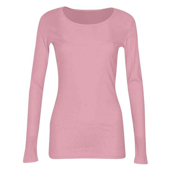 Женский ребристый топ с длинным рукавом, облегающий топ, стандартный крой, легкий, с круглым вырезом