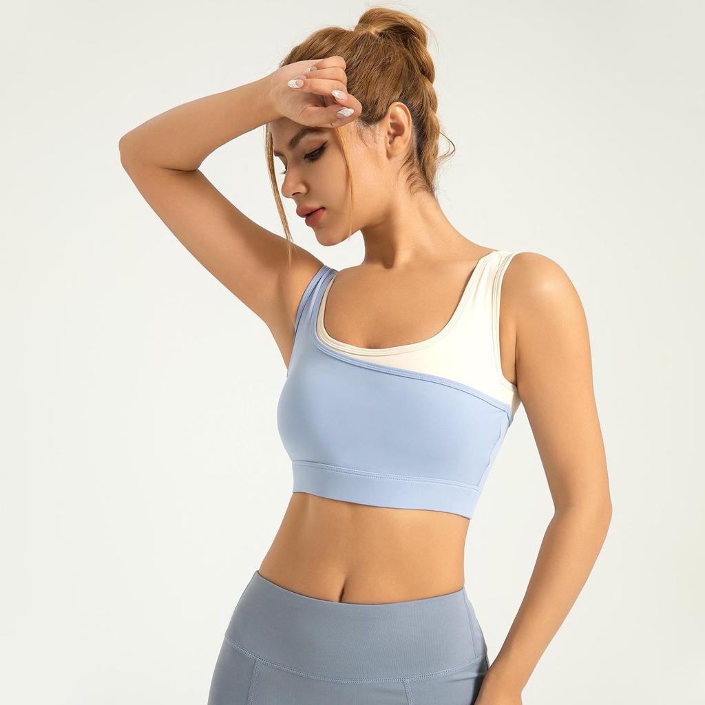Высокоэластичный U-образный ударопрочный спортивный бюстгальтер с цветовым контрастом