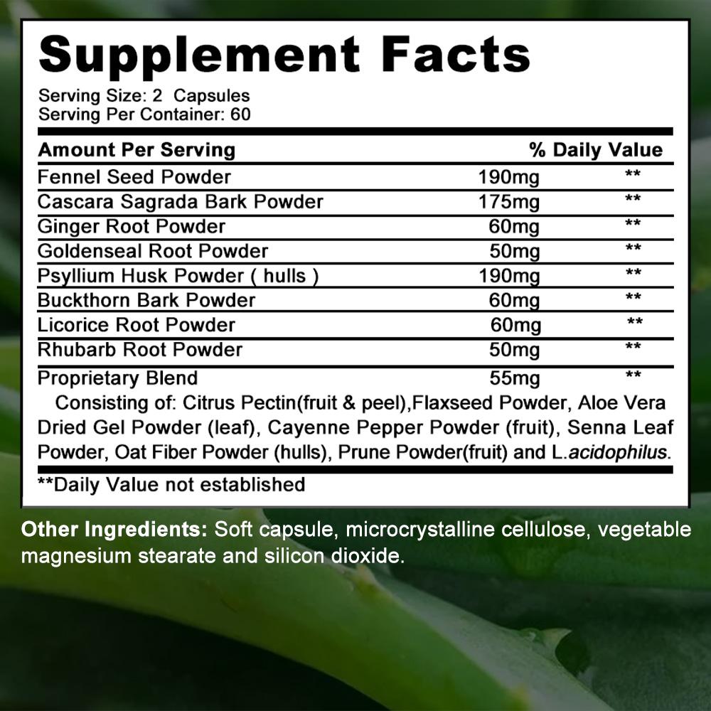 Psyllium Husk Powder Supplement, With Cascara Sagrada Bark Powder, 120 Softgels Per Bottle