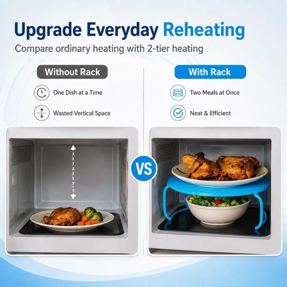 Folding Insulated Heating Tray Rack Double Layer Microwave Steaming Rack Kitchen Gadgets